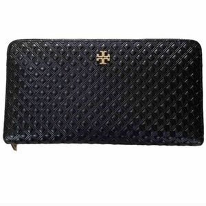 Tory Burch Embossed Multi-Gusset Zip Continental Wallet Black 7.6'x4'x1'